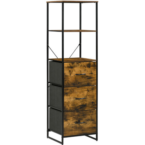 Meuble de rangement industriel 3 tiroirs en tissu pliable amovible, étagères intégrées, rangement vertical pour chambre ou salon, dimensions 44 x 40 x 155 cm. (1/5)