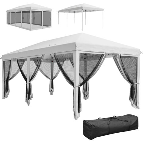 Tonnelle Barnum pliante 6x3m pop-up avec moustiquaires amovibles, auvent crème et noir, sac de transport inclus, abri de jardin extérieur, gazebo pliable pour camping et événements. (1/5)