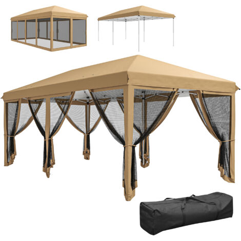 Abri Barnum Pliant 6x3m avec Moustiquaires Amovibles, Chapiteau Pop-up Beige Noir, Tente extérieure avec Sac de Transport (1/5)