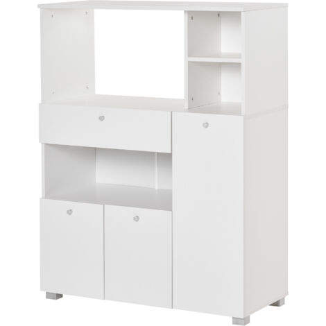 HOMCOMMeuble micro-ondes cuisine blanc 90x40x120 cm - Armoire rangement avec 2 portes, 4 niches, tiroir coulissant - Meuble multifonction buffet pour cuisine, salon - Bois blanc (1/5)