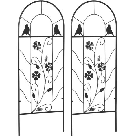 Support pour plantes grimpantes métal noir 38x98 cm - Lot de 2 treillis de jardin, tuteur pour fleurs et lierre, structure solide extérieur