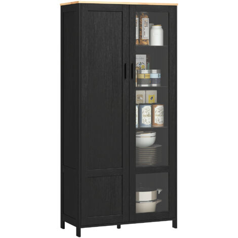 Buffet de cuisine noir 76x36x160 cm, meuble vitrine avec étagères réglables, 9 compartiments de rangement, armoire design pour salle à manger.