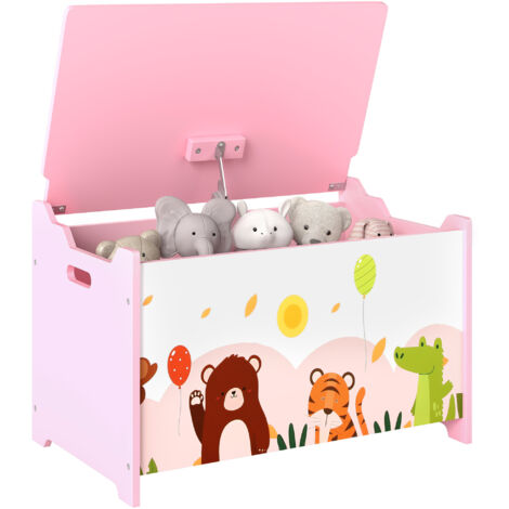 Coffre à jouets enfant rangement avec couvercle rabattable motif animal 60x37x39 cm rose, boîte de rangement décorative pour chambre enfant, meuble coffre en tissu rose. (1/5)
