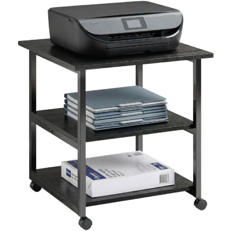 Support imprimante mobile 3 niveaux, étagère à roulettes 50x50x52,5 cm, meuble de rangement pratique pour bureau, desserte d'impression avec étagères. (1/5)