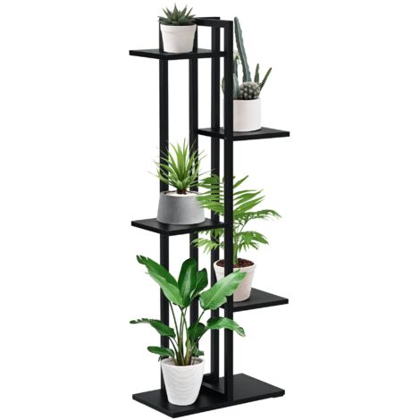 Étagère à fleurs en acier 5 niveaux, support de plantes intérieur/extérieur pour jardin, balcon, salon. Structure robuste 40x22x113 cm, couleur noir. Idéal pour exposer vos plantes et décorer votre es