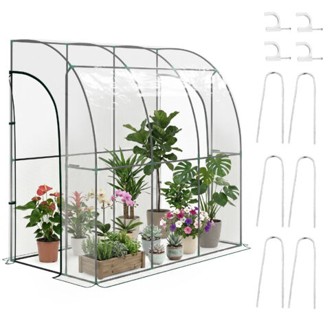 Serre adossée de jardin et balcon, bâche PVC renforcée transparente, 2 portes enroulables, dimensions 214x118x212 cm, idéale pour culture sous abri. (1/5)