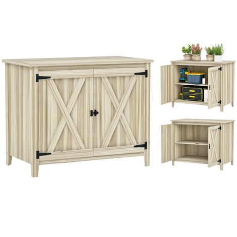 Armoire de jardin en bois massif, rangement extérieur 2 portes avec étagères, meuble de jardin 110x60x88.5 cm, bois naturel résineux (1/5)