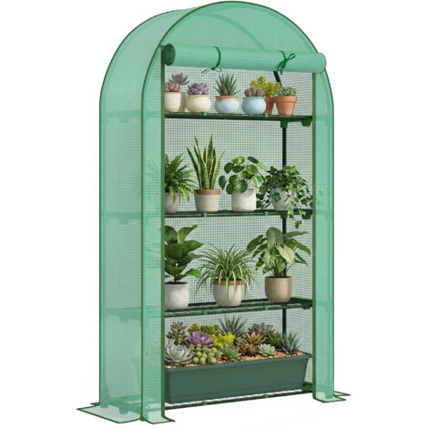 Serre de jardin 4 étagères, bâche PE verte 105x45x160 cm, idéale pour légumes et plantes d’extérieur, serre de balcon robuste avec étagères de rangement, abri de culture pratique pour jardin et terras (1/5)
