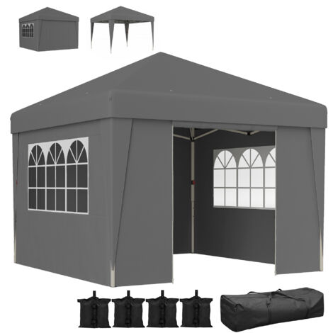 Pergola pliante 3x3x2,75m gris foncé anti-UV 30+ avec fenêtres, parois latérales et sac de transport - tonnelle de jardin imperméable, gazebo extérieur facile à monter. (1/5)