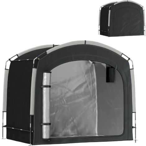 Abri vélo portable 3-4 vélos, tente de protection avec 2 poches latérales, 220x150x195 cm noir, garage extérieur résistant, rangement vélo facile et sécurisé.