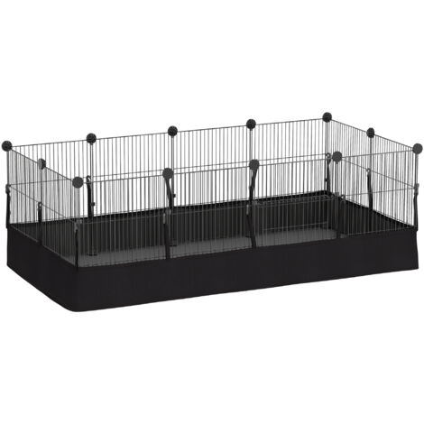 Enclos modulable pour lapin et petits animaux, 12 panneaux en acier noir, 120x60x40 cm, avec tapis étanche imperméable, cage extensible et sécurisée. (1/5)