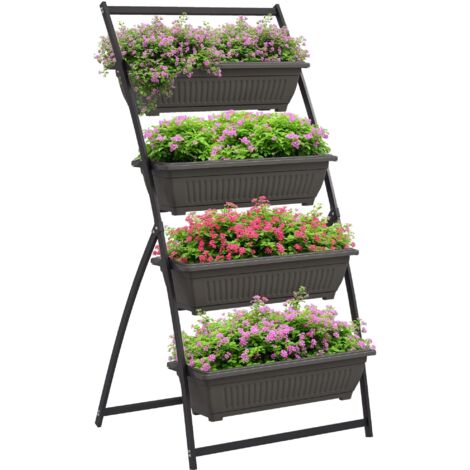Étagère à fleurs en acier 4 niveaux, support plantes vertical avec bacs et trous drainage, 76x79x162cm, marron, meuble jardin robuste, rangement plantes extérieur intérieur, design moderne. (1/5)