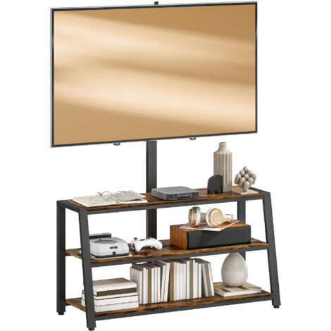 Meuble TV marron 108x41x135cm, support TV 32-70 pouces avec angle ajustable 35°, étagères ouvertes, rangement salon moderne, meuble angle télévision. (1/5)