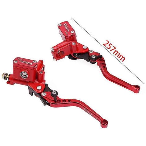 Paire de leviers d'embrayage hydrauliques pour moto (piston 14 mm), levier de maître-cylindre de frein droit, levier de pompe universel 22 mm pour moto tout-terrain ou pit bike - Rouge intégral, plus (1/5)