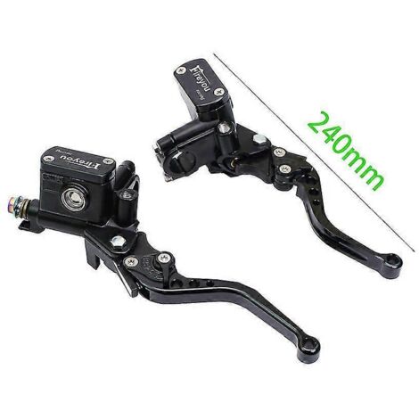 Paire de leviers d'embrayage hydrauliques pour moto (piston 14 mm), levier de maître-cylindre de frein droit, levier de pompe universel 22 mm pour moto de route et pit bike - Noir intégral court (1/5)