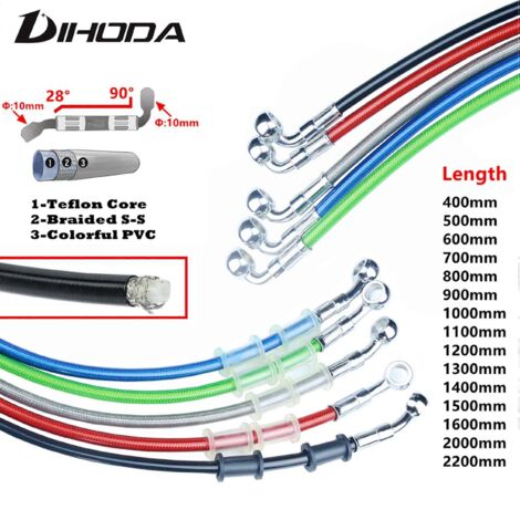Tuyau d'huile hydraulique renforcé universel de 400 à 2200 mm pour freins et embrayages de motos, quads, motos tout-terrain et de course - 1600 mm