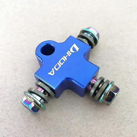 Raccord en T pour tuyau de frein hydraulique de moto, compatible avec les systèmes de freinage des motos tout-terrain et quads (adaptateur 3 voies) - Bleu (1/5)
