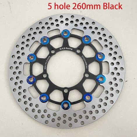 Disques de frein flottants universels en alliage d'aluminium pour moto, diamètre extérieur 200 mm/220 mm/245 mm/260 mm, plaquettes de frein à refroidissement rapide - Noir 260 mm (1/5)