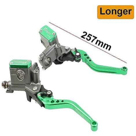 Paire de leviers d'embrayage hydrauliques pour moto (piston 14 mm), levier de maître-cylindre de frein droit, levier de pompe universel 22 mm pour moto de route et pit bike - Vert, plus long (1/5)