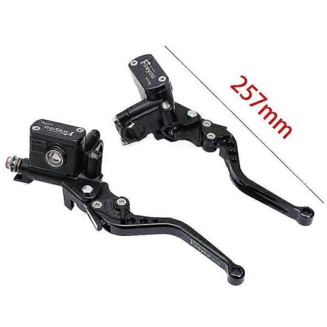 Paire de leviers d'embrayage hydrauliques pour moto (piston 14 mm), levier de maître-cylindre de frein droit, levier de pompe universel 22 mm pour moto tout-terrain ou pit bike - Noir intégral, plus l (1/5)