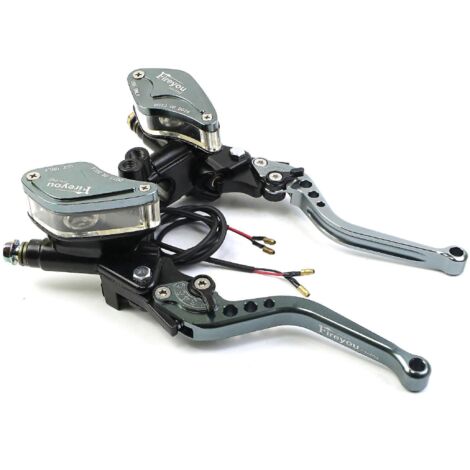 Maître-cylindre de frein et d'embrayage hydraulique universel pour moto de course (1 paire) avec levier réglable pour Honda, Yamaha et Kawasaki - Gris (1/5)