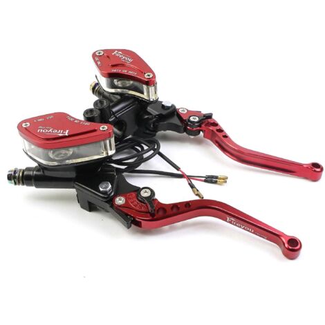 Maître-cylindre de frein et d'embrayage hydraulique universel pour moto de course (1 paire) avec levier réglable pour Honda, Yamaha et Kawasaki - Rouge