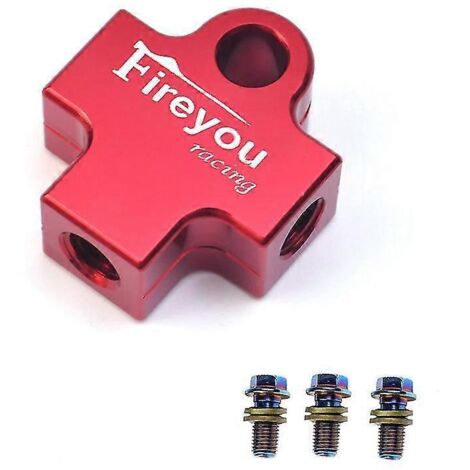 Raccord en T pour flexible de frein hydraulique de moto, quad ou mini-moto : connexion de tuyau d'huile pour système de freinage (rouge). (1/5)