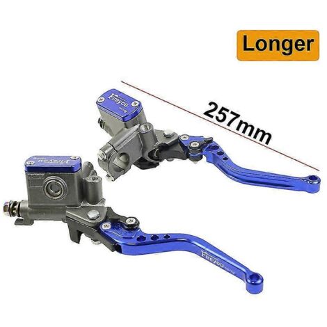 Paire de leviers d'embrayage hydrauliques pour moto (piston 14 mm), levier de maître-cylindre de frein droit, levier de pompe universel 22 mm pour moto de route et pit bike - Bleu, plus long (1/5)