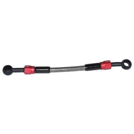 Durite de frein universelle 18 cm pour moto, renforcée hydrauliquement en acier inoxydable tressé, compatible quad, dirt bike, pit bike. Disponible en 4 couleurs, dont rouge. (1/5)