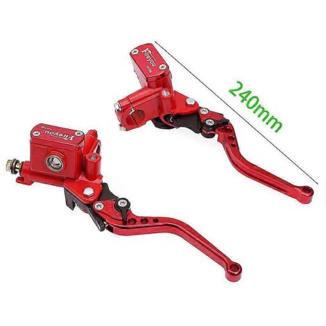 Paire de leviers d'embrayage hydrauliques pour moto (piston 14 mm), levier de maître-cylindre de frein droit, levier de pompe universel 22 mm pour moto de route et pit bike - Rouge complet court (1/5)