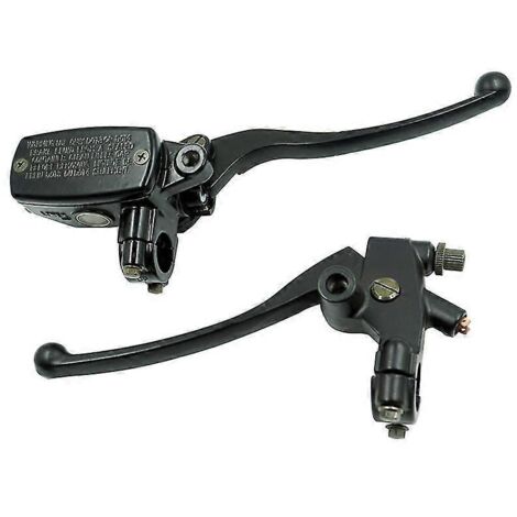 Maître-cylindre de frein hydraulique avant 7/8" (22 mm) pour moto, noir, avec levier de frein à disque universel gauche/droite et contacteur de frein M10 (gauche et droite). (1/5)