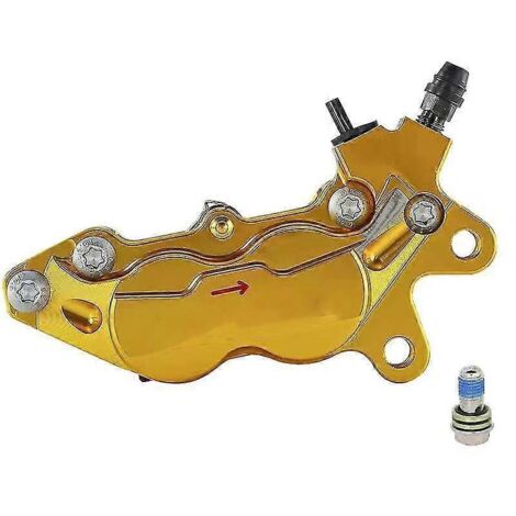 Étrier de frein axial universel pour moto, fixation 40 mm, 4 pistons, compatible Honda, Yamaha, Kawasaki et Suzuki (doré, droit). (1/5)