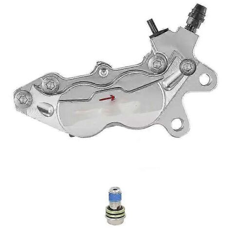 Étrier de frein axial universel pour moto, fixation 40 mm, 4 pistons, compatible Honda, Yamaha, Kawasaki et Suzuki (argenté, droit). (1/5)