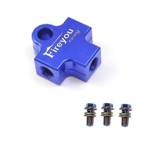 Raccord en T pour flexible de frein hydraulique, compatible avec les systèmes de freinage de motos, quads et mini-motos (cross-bike et quad) - Bleu (1/5)