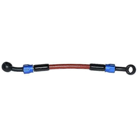 Durite de frein universelle 18 cm pour moto, renforcée hydrauliquement en acier inoxydable tressé, compatible quad, dirt bike, pit bike. Disponible en 4 couleurs, dont bleu. (1/5)