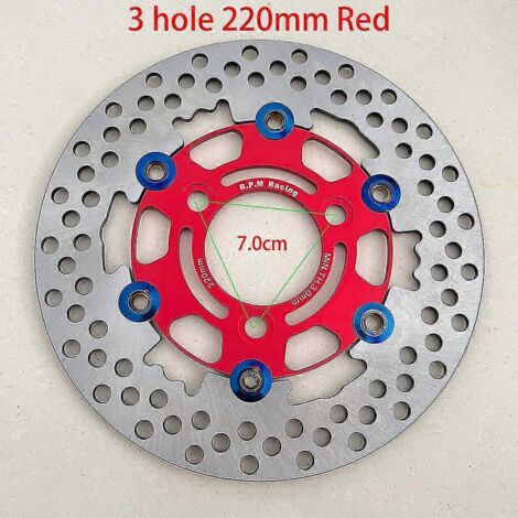 Disques de frein flottants universels en alliage d'aluminium pour moto, diamètre extérieur 200 mm/220 mm/245 mm/260 mm, plaquettes de frein à refroidissement rapide, 7 cm, rouge, 220 mm (1/5)