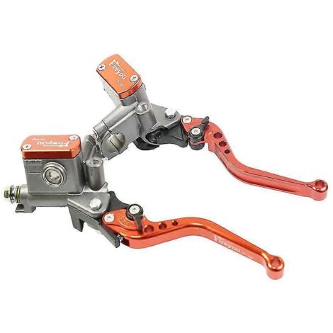 Maître-cylindre universel pour moto, piston 14 mm, levier de frein et pompe d'embrayage hydraulique 22 mm, compatible Honda, Yamaha, Kawasaki et Suzuki (orange). (1/5)