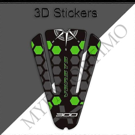 Kit d'autocollants 3D pour moto Kawasaki Versys X 300 (1 pièce) : protections pour les genoux, le réservoir et le moteur (essence, huile, etc.). (1/5)