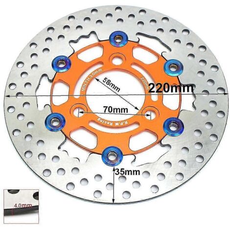 Disque de frein à étrier 220 mm, 3 trous, montage radial 84 mm, 4 pistons, universel pour pitbike, moto de route, Honda, Yamaha - 220 mm, orange (1/5)
