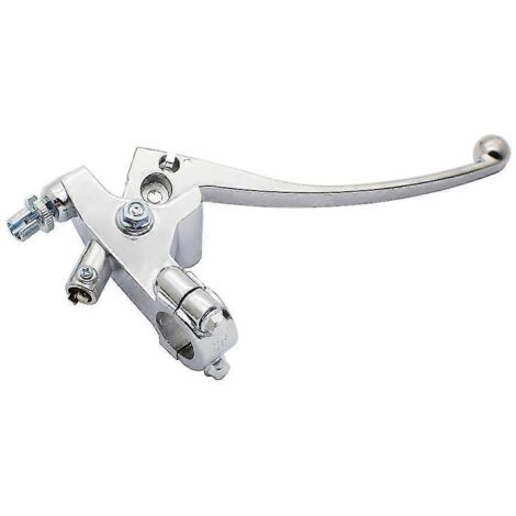 Maître-cylindre de frein hydraulique avant 7/8" (22 mm) pour moto, argenté, avec levier de frein à disque universel gauche/droite et contacteur de frein M10 (à gauche). (1/5)