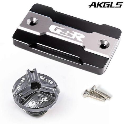 Accessoires pour motos Suzuki GSR 750, 400 et 600 : bouchon de réservoir de carburant et bouchon de remplissage d'huile moteur (GSR-A, gris). (1/4)