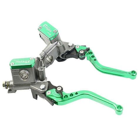 Maître-cylindre universel pour moto, piston de 14 mm, levier de frein et pompe d'embrayage hydraulique, 22 mm, compatible Honda, Yamaha, Kawasaki et Suzuki (vert). (1/5)