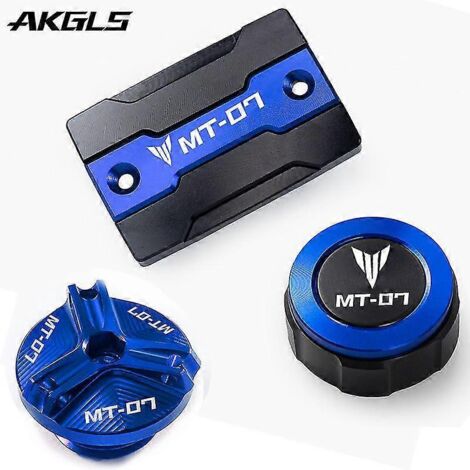 Accessoires pour motos Yamaha MT-07 2021-2022, MT-07 et FZ-07 2014-2020 : bouchons de réservoir de frein avant et arrière et bouchon de remplissage d'huile moteur (un jeu, bleu). (1/5)