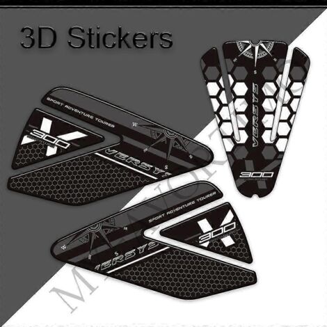 Kit d'autocollants 3D pour moto Kawasaki Versys X 300 (3 pièces) : protections pour les genoux, le réservoir et le moteur, avec protections pour le réservoir et le moteur. (1/5)