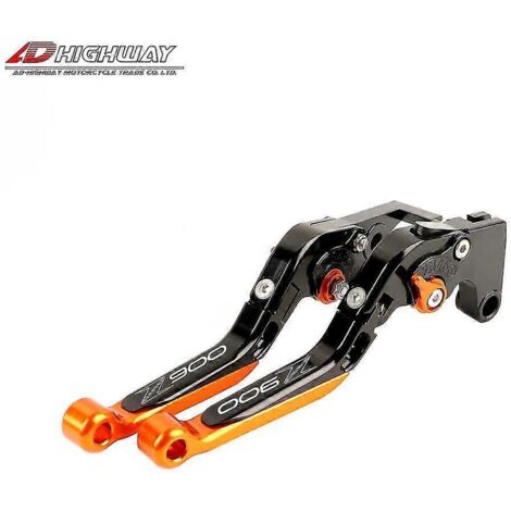 Leviers de frein et d'embrayage extensibles, pliables et réglables pour guidon Kawasaki Z900rs (2018-2021) - Noir et orange (20 couleurs disponibles) (1/5)