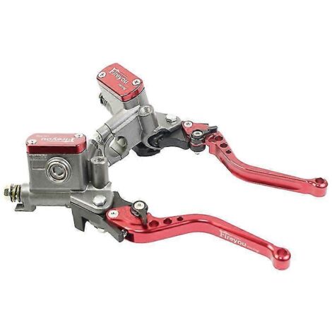 Maître-cylindre universel pour moto, piston 14 mm, levier de frein et d'embrayage hydraulique 22 mm, compatible Honda, Yamaha, Kawasaki et Suzuki (rouge). (1/5)