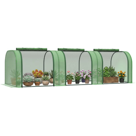 Serre de Jardin Tunnel en Acier et Plastique PP avec Portes Enroulables, 295x100x80 cm, Vert (1/5)