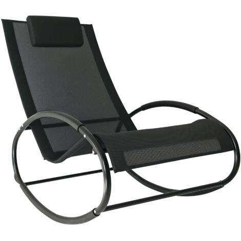 Fauteuil Zéro Gravité Jardin, Chaise à Bascule avec Coussin et Tissu Respirant, 105x62x88cm, Noir (1/5)