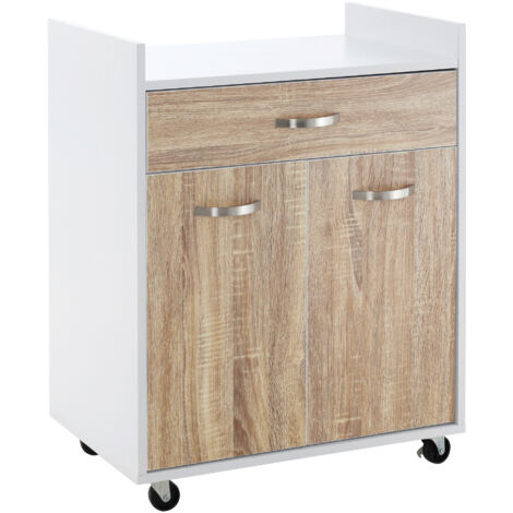 Chariot de cuisine micro-ondes en bois, 4 roues, 60x40x77cm - Chêne (1/5)