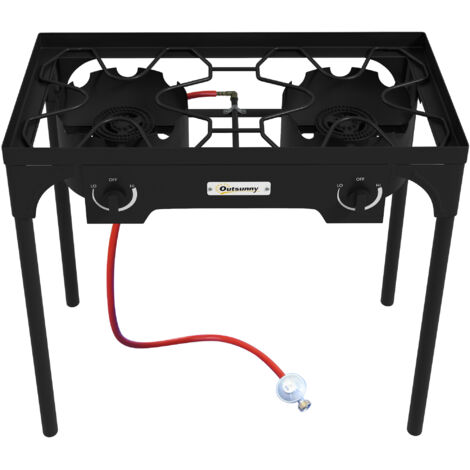 Brûleur de Camping à Gaz 2 Feux 150 000 BTU, Métal, Pieds Amovibles, Noir (1/5)